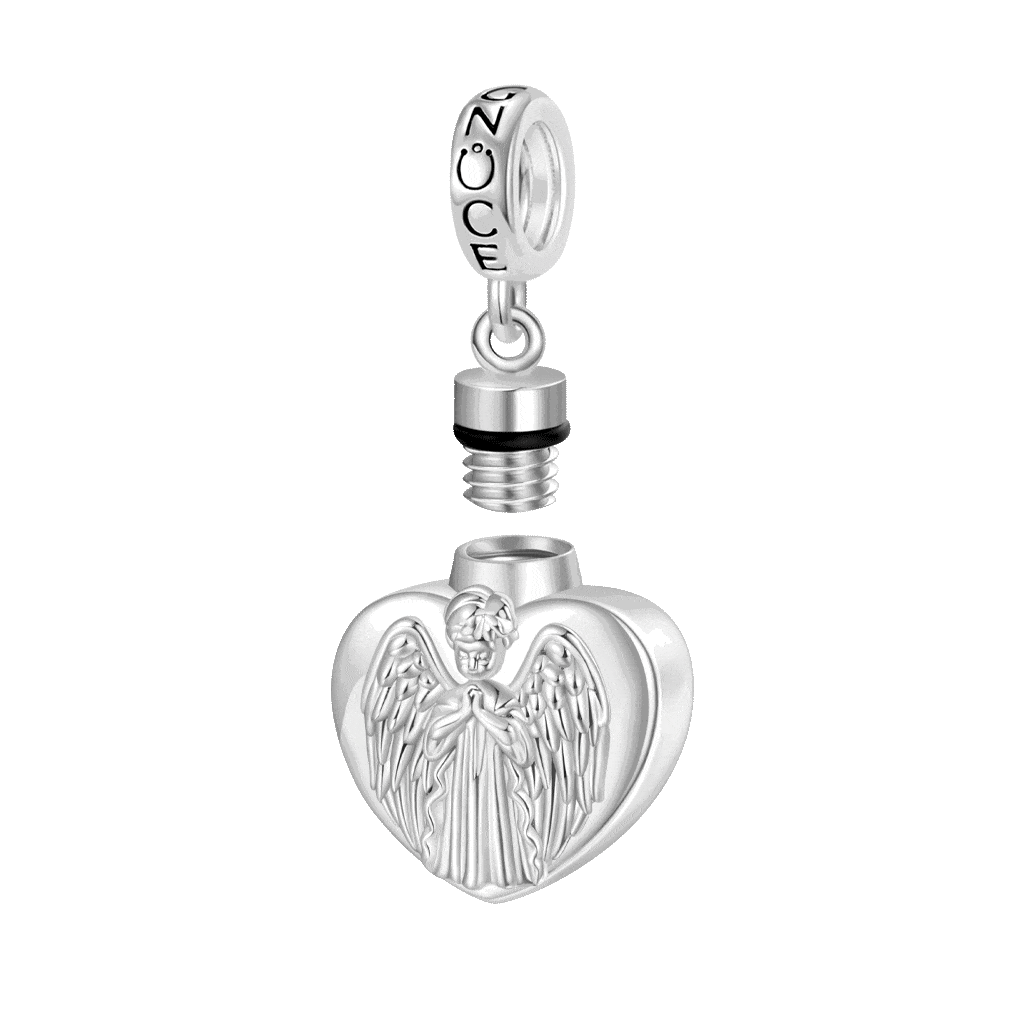 Memorial Angel Urn Ashes Heart Pendant