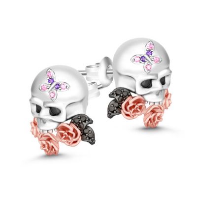 Skull Earrings with Flower