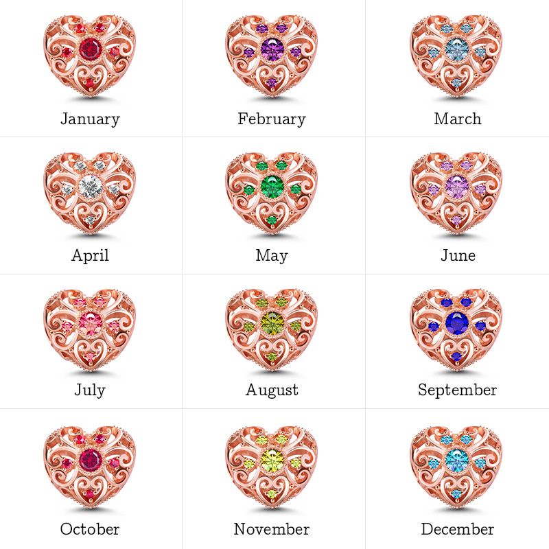 Hollow Heart Birthstone Charm