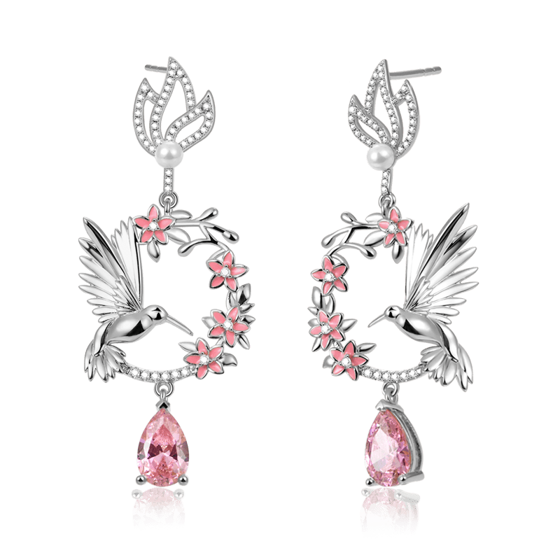 Hummingbird Flower Earrings