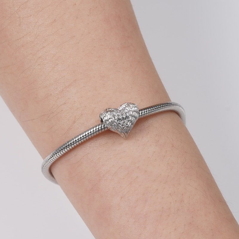 Feather Heart Moms Love Charm