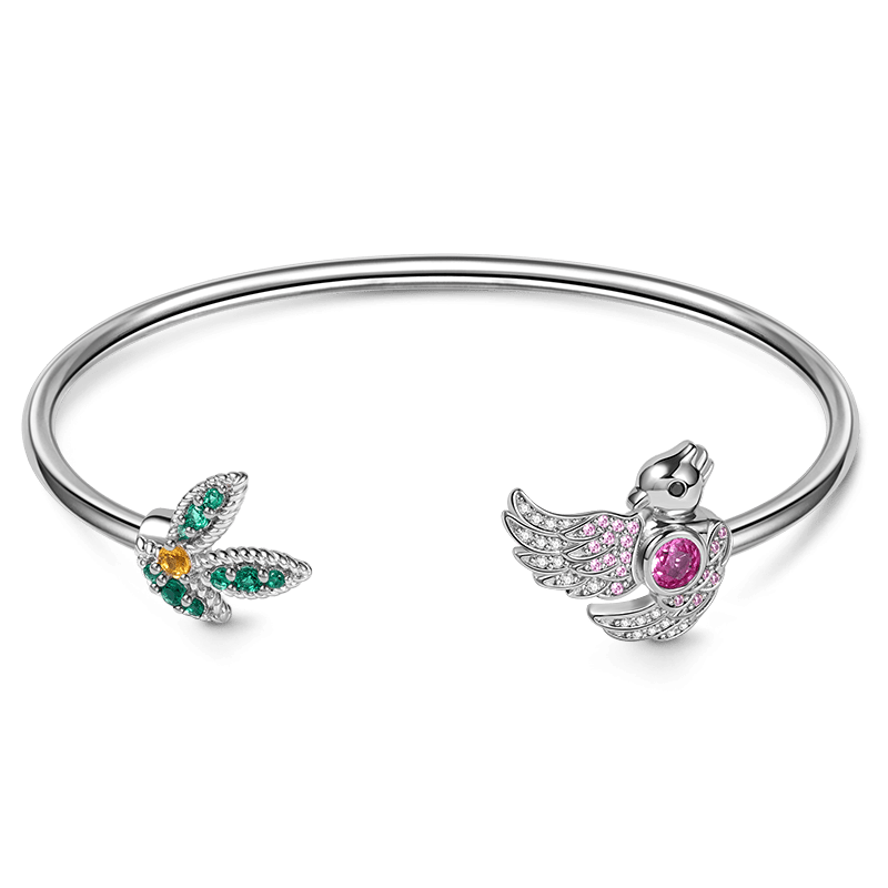 Bird & Leaf Bangle Bracelet