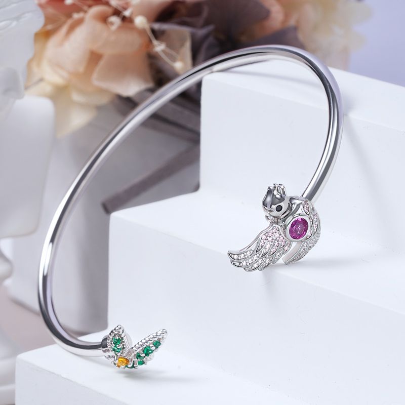 Bird & Leaf Bangle Bracelet