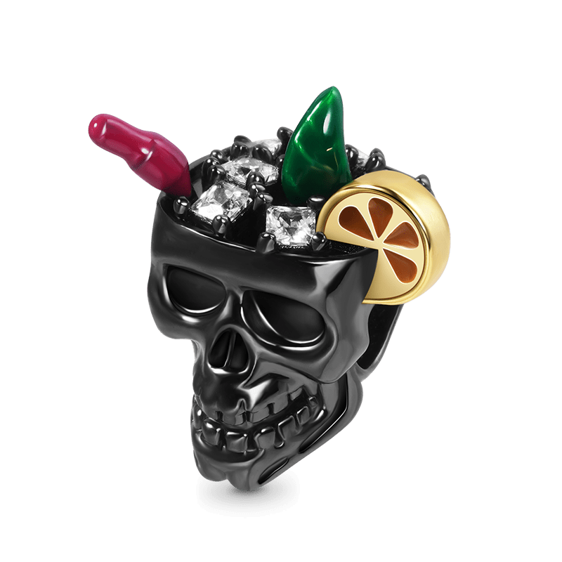 Cocktail Drinking Skull Charm