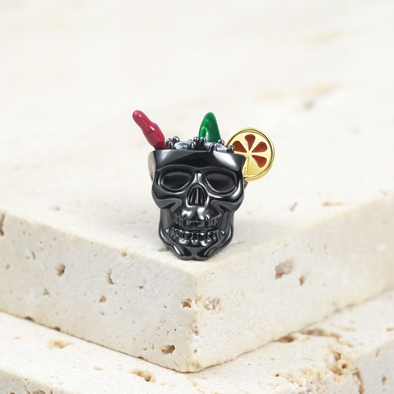 Cocktail Drinking Skull Charm