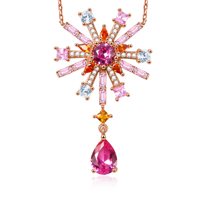 Bead Flowers & Pear-cut Necklace