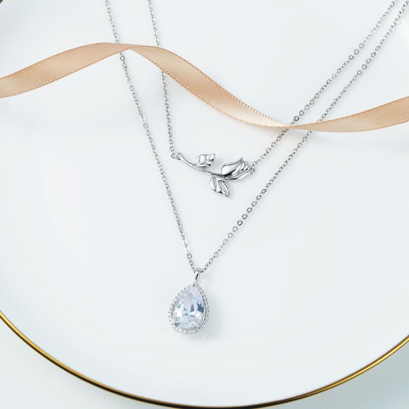 Pear-cut & Tulip Flower Necklace