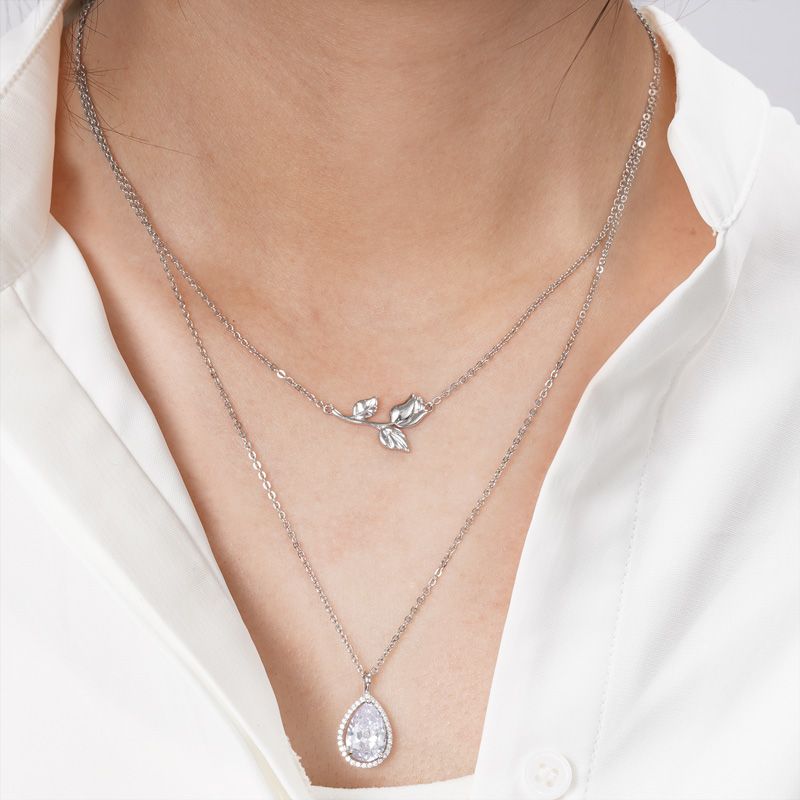 Pear-cut & Tulip Flower Necklace