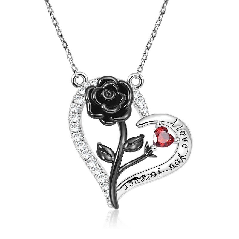 Black Rose Heart Necklace