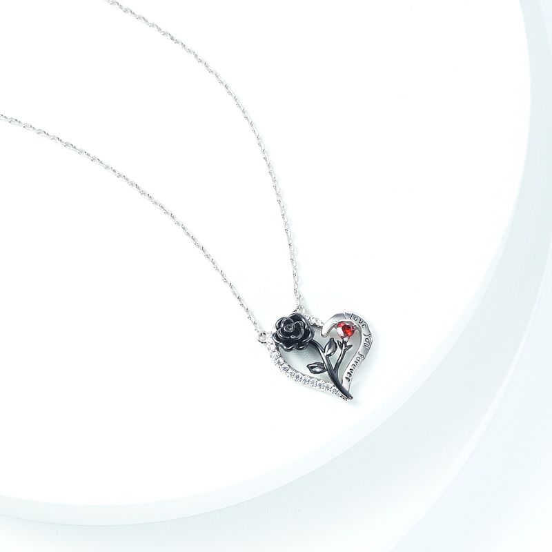 Black Rose Heart Necklace