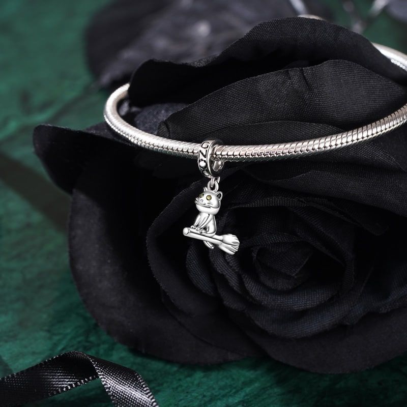 Cat Riding Broom Pendant