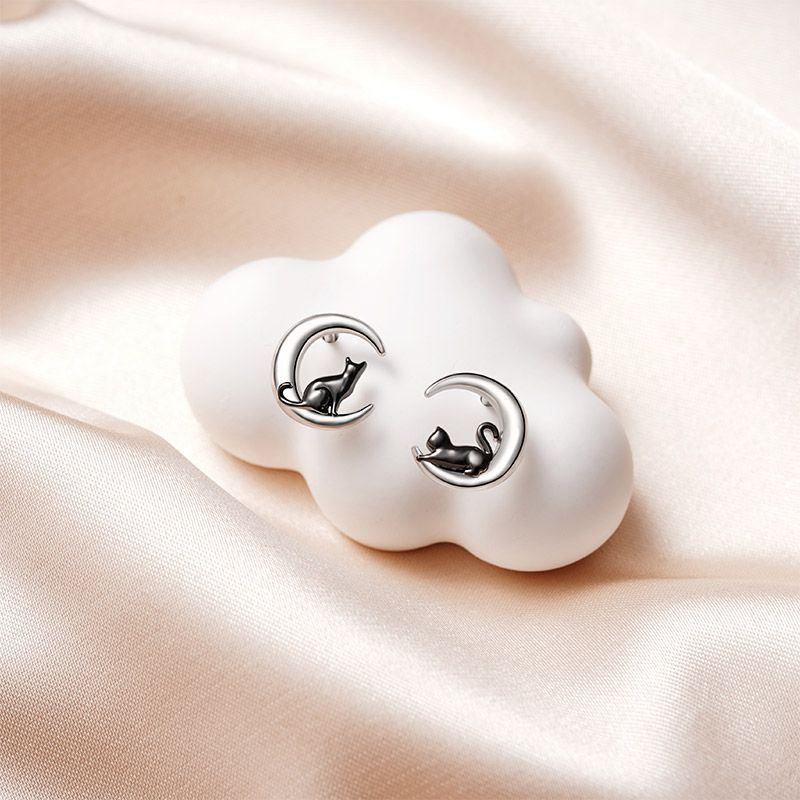 Cat Moon Stud Earrings