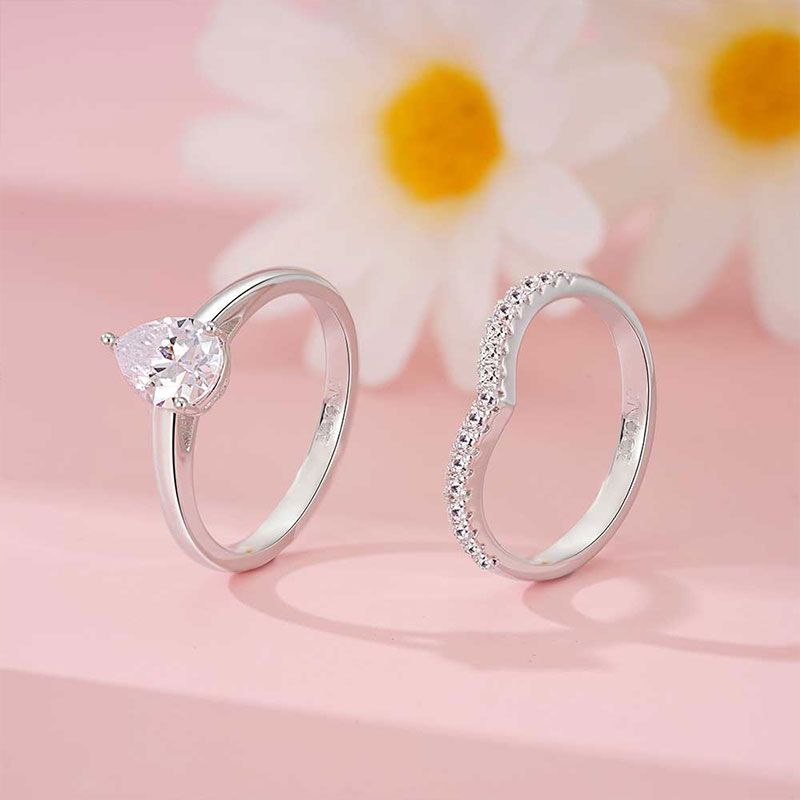 Pear Wishbone Ring Set