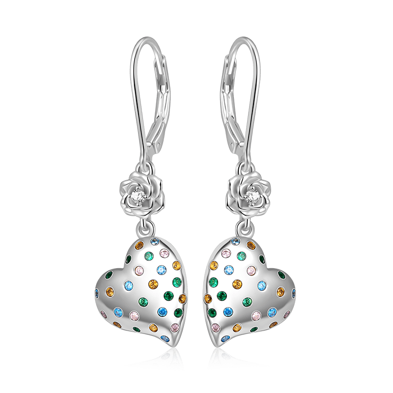 Flower Heart Dangle Earrings