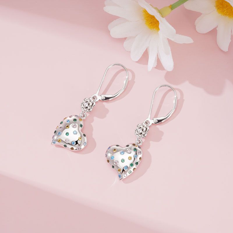 Flower Heart Dangle Earrings