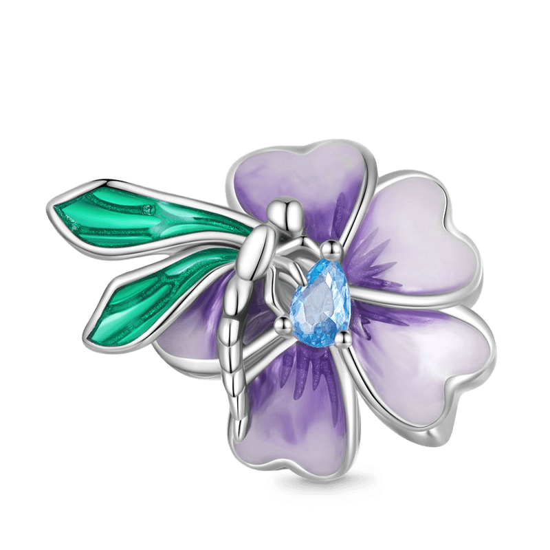 Dragonfly Loves Flower Charm