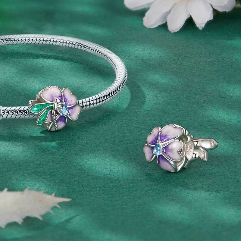 Dragonfly Loves Flower Charm