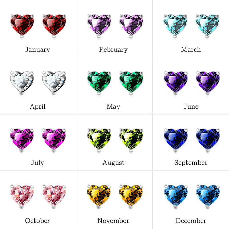 Birthstone Heart Stud Earrings