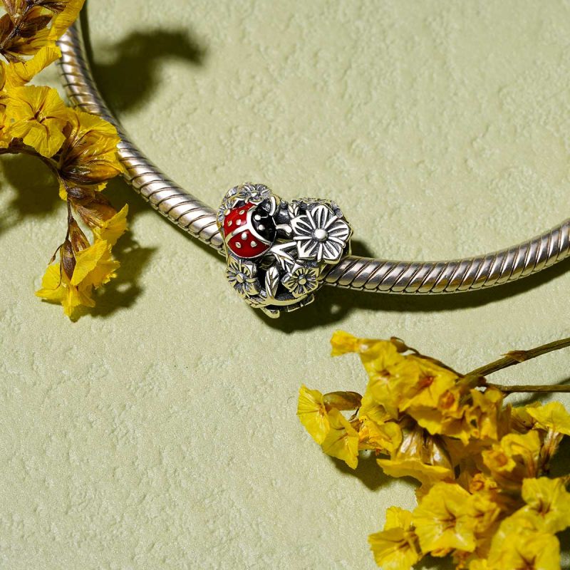 Ladybug Loves Flowers Charm