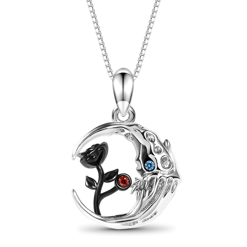 Skull Moon Rose Flower Necklace