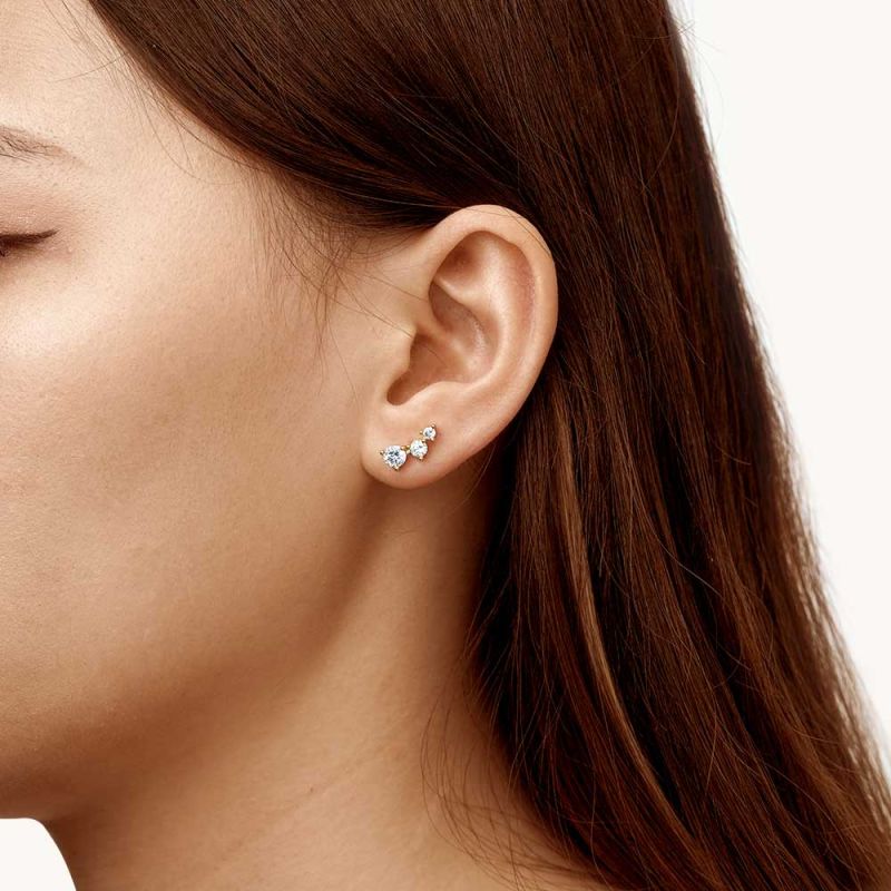 Three Stone Stud Earrings