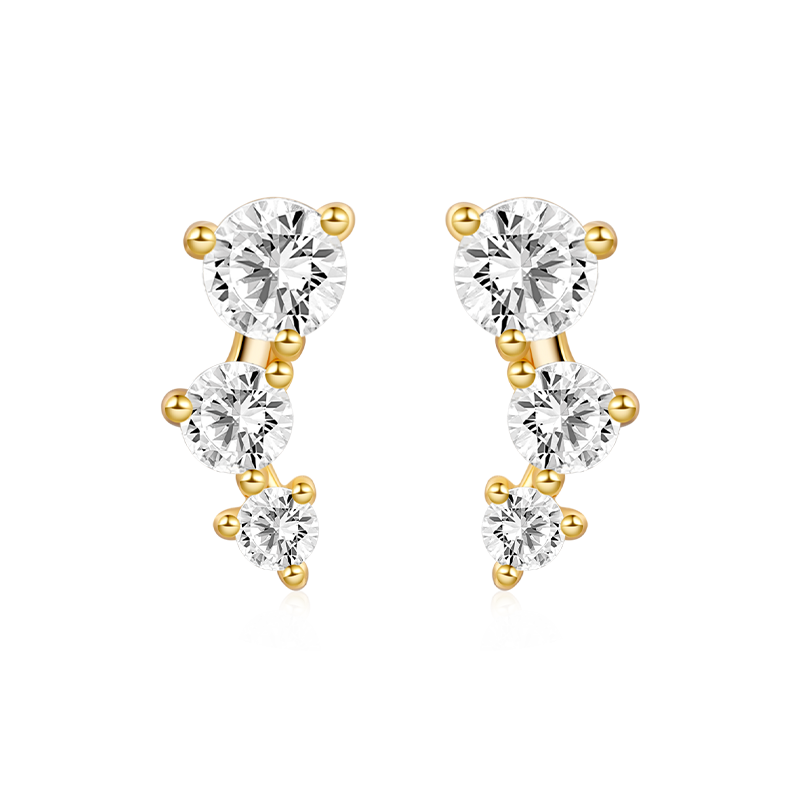 Three Stone Stud Earrings