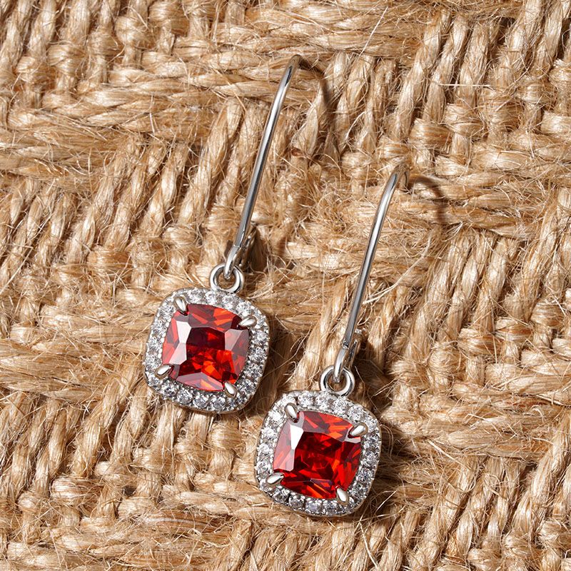 Square Birthstone Dangle Earrings