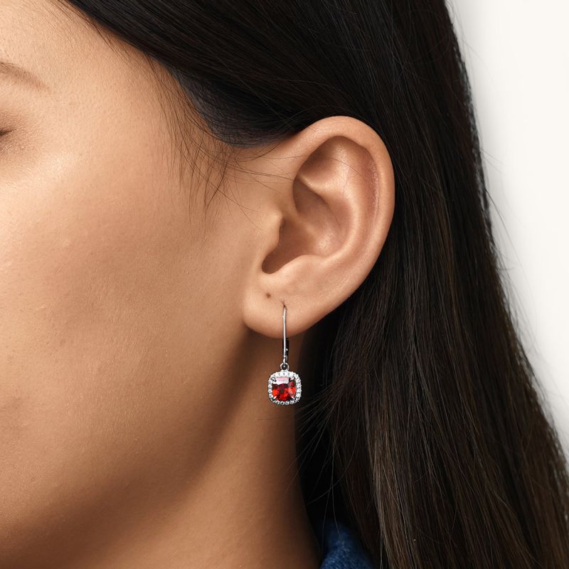 Square Birthstone Dangle Earrings