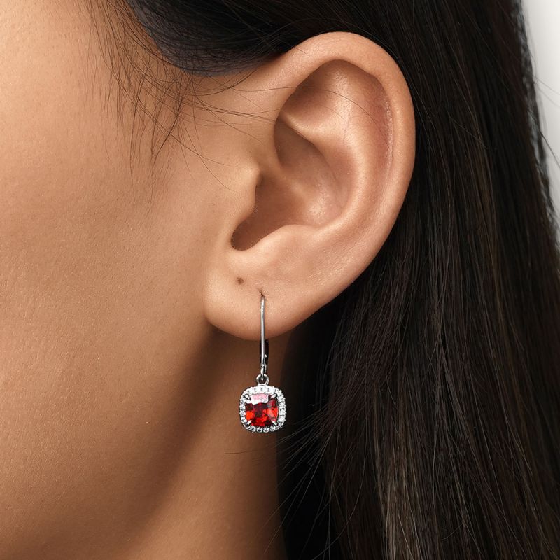 Square Birthstone Dangle Earrings