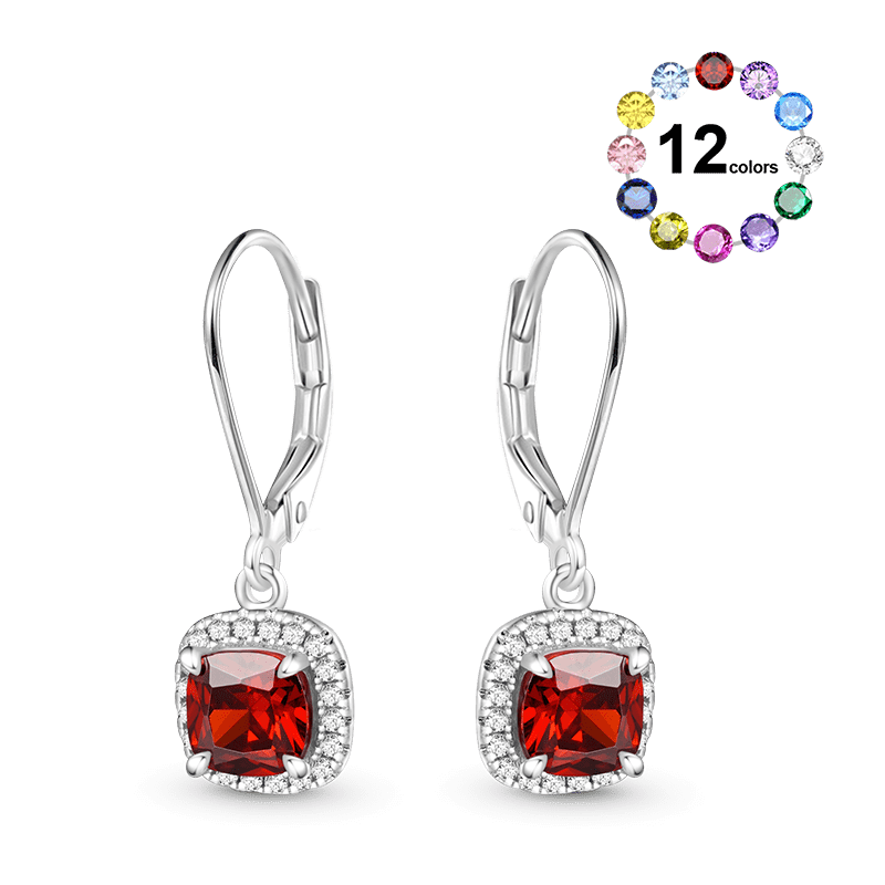 Square Birthstone Dangle Earrings