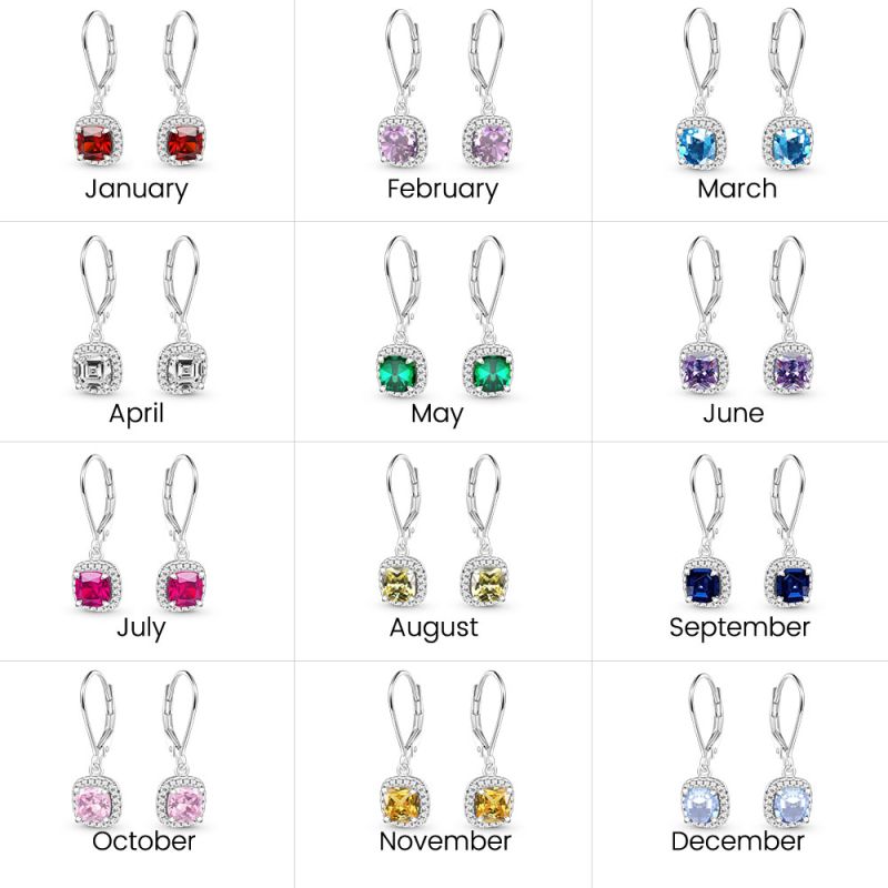 Square Birthstone Dangle Earrings