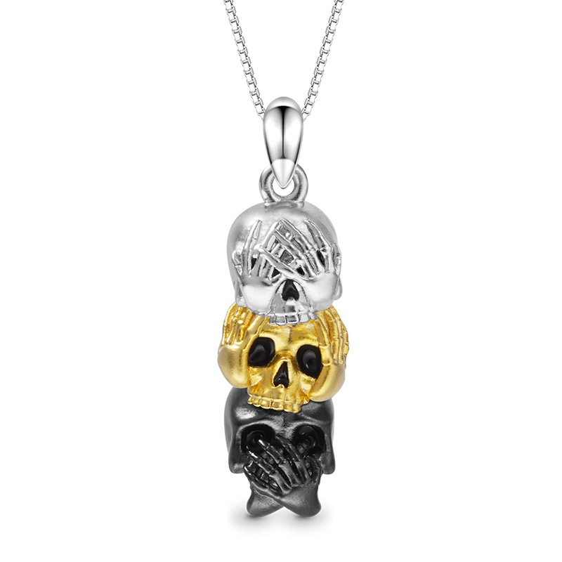 Three Wise Skulls Necklace