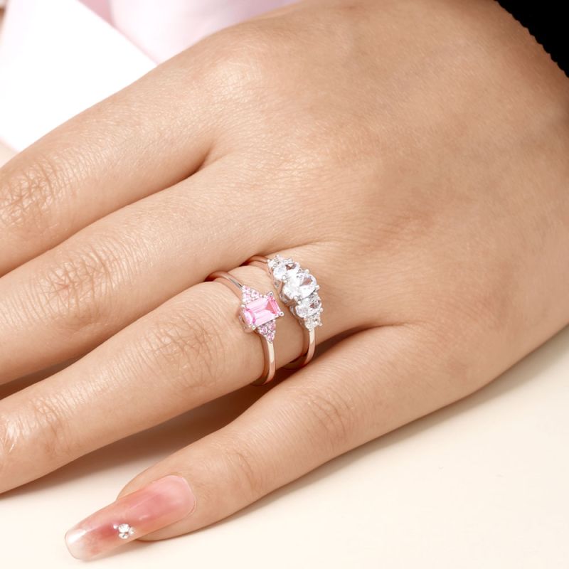 Pink Rectangle Ring Set