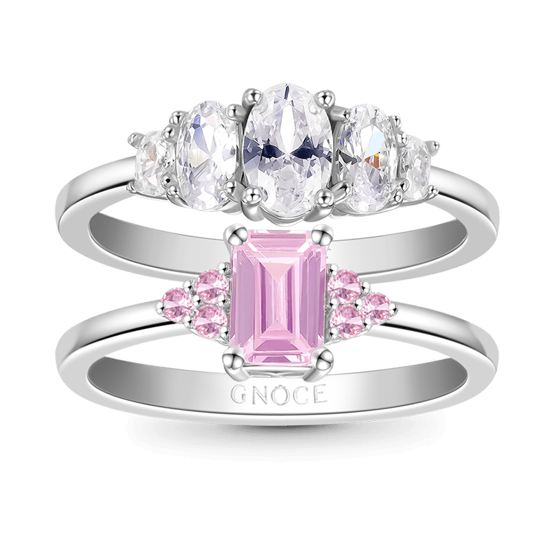 Pink Rectangle Ring Set