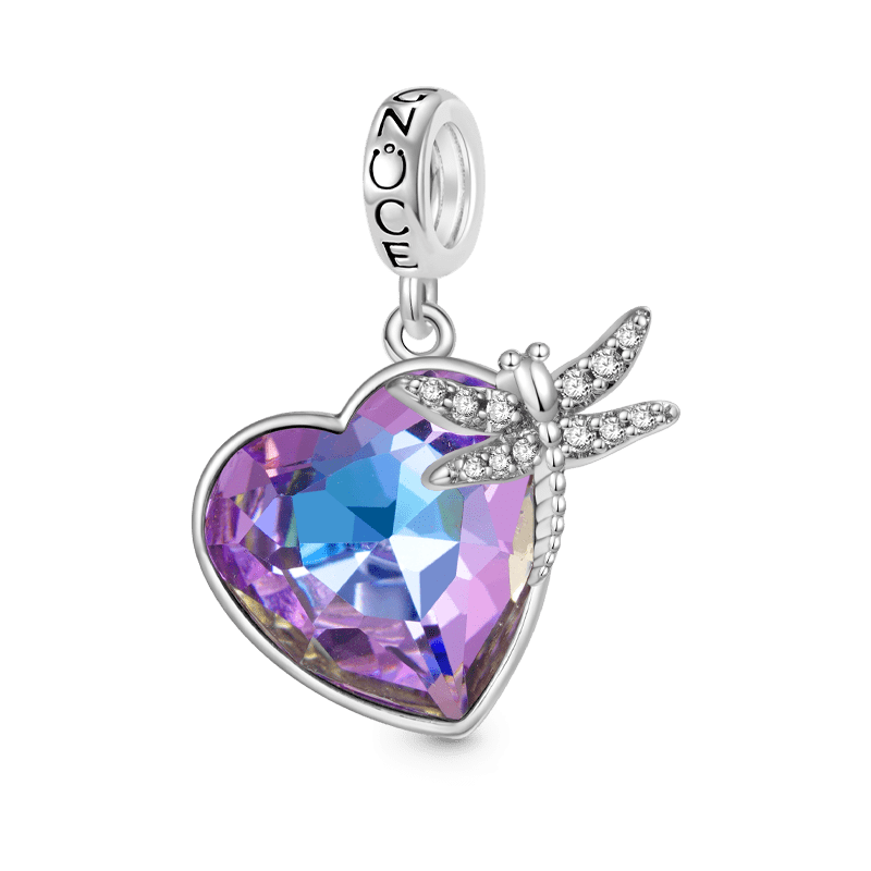 Dragonfly Purple Heart Charm