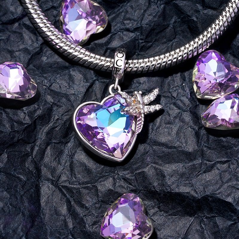 Dragonfly Purple Heart Charm