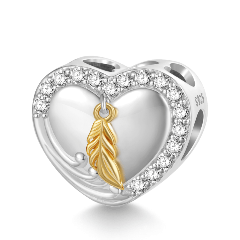Gold Feather Heart Charm