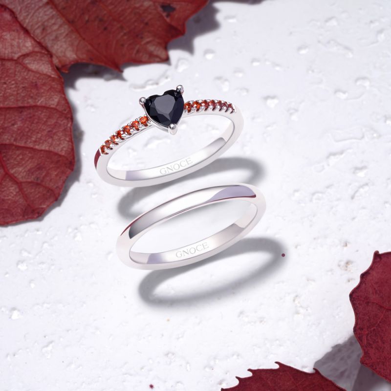 Black Heart Cut Stackable Ring