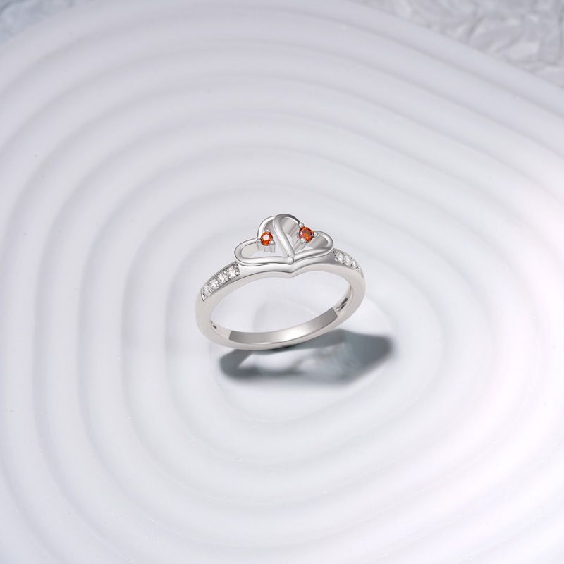 Double Heart Birthstone Ring