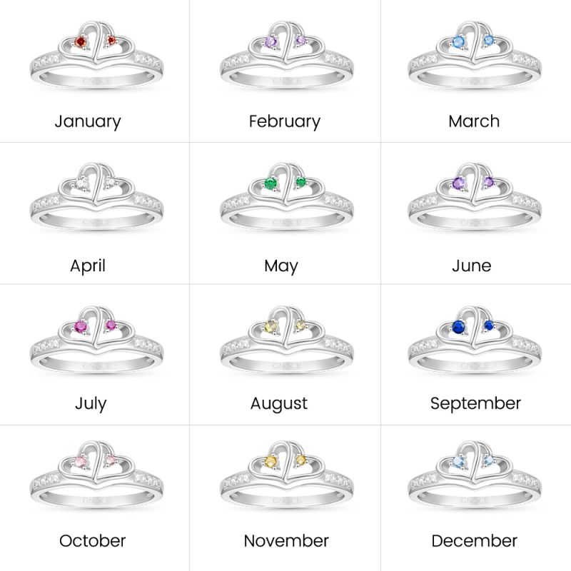 Double Heart Birthstone Ring