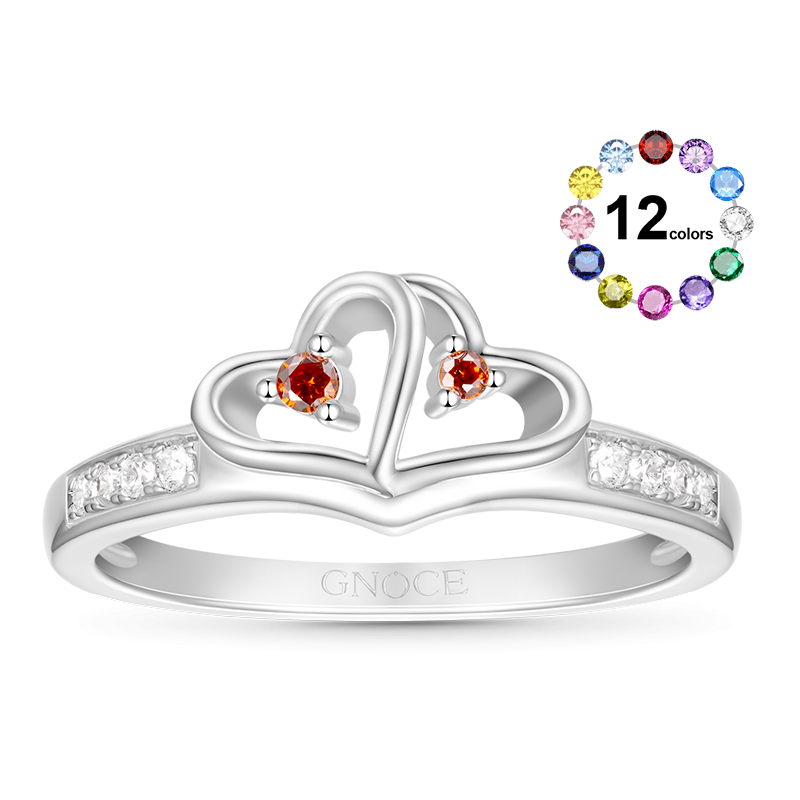 Double Heart Birthstone Ring