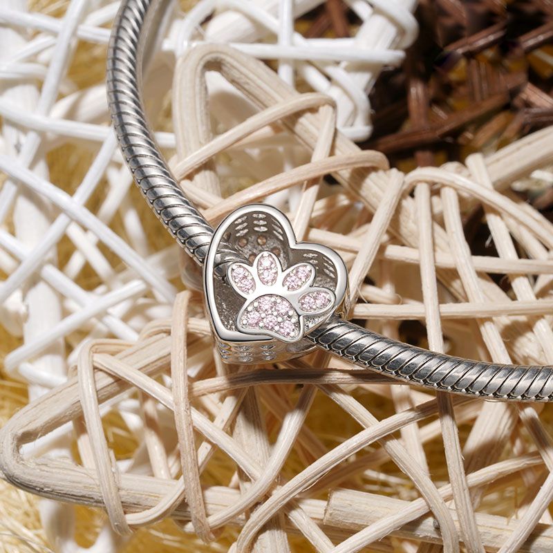 Paw Print Heart Charm