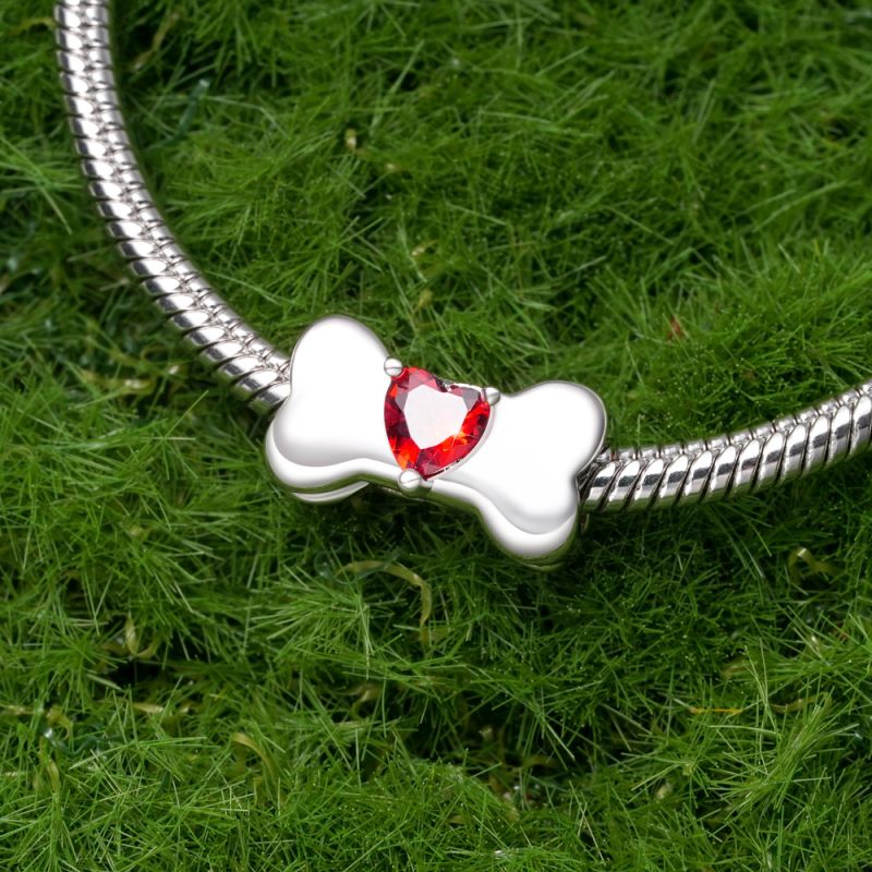 Dog Bone Birthstone Charm