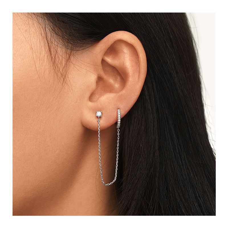 Double Piercing Chain Hoop Earrings