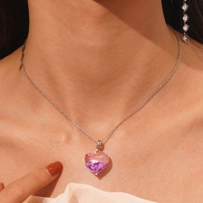 Purple Glitter Heart Necklace