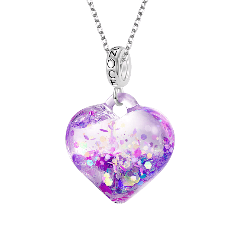 Purple Glitter Heart Necklace