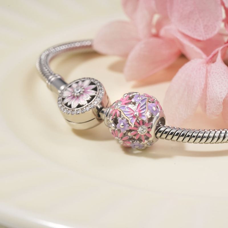 Pink Butterfly Flower Charm