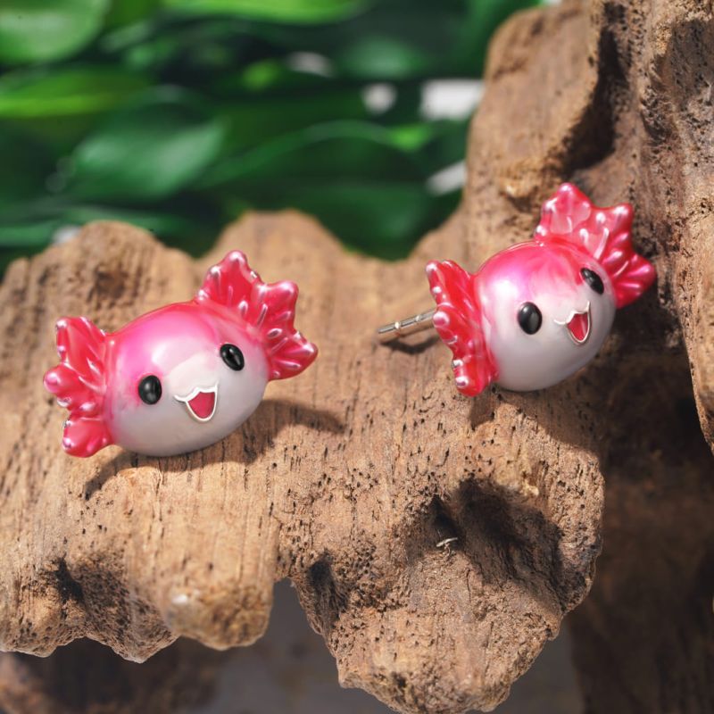 Pink Axolotl Stud Earrings