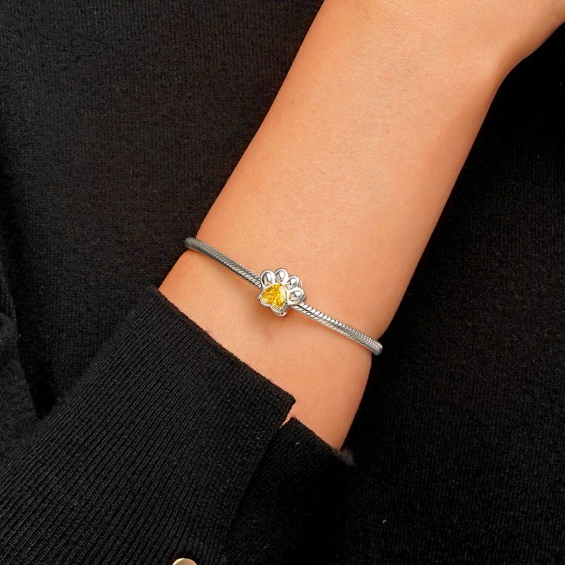 Pet Paw Heart Birthstone Charm