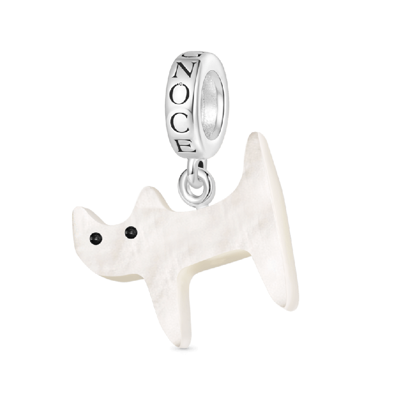Natural Shell White Cat Pendant